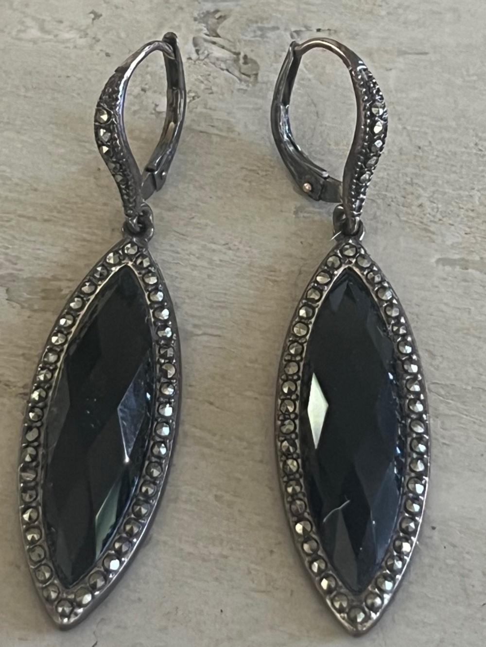Vintage Sterling Silver Marcasite and Black Onyx earrings
